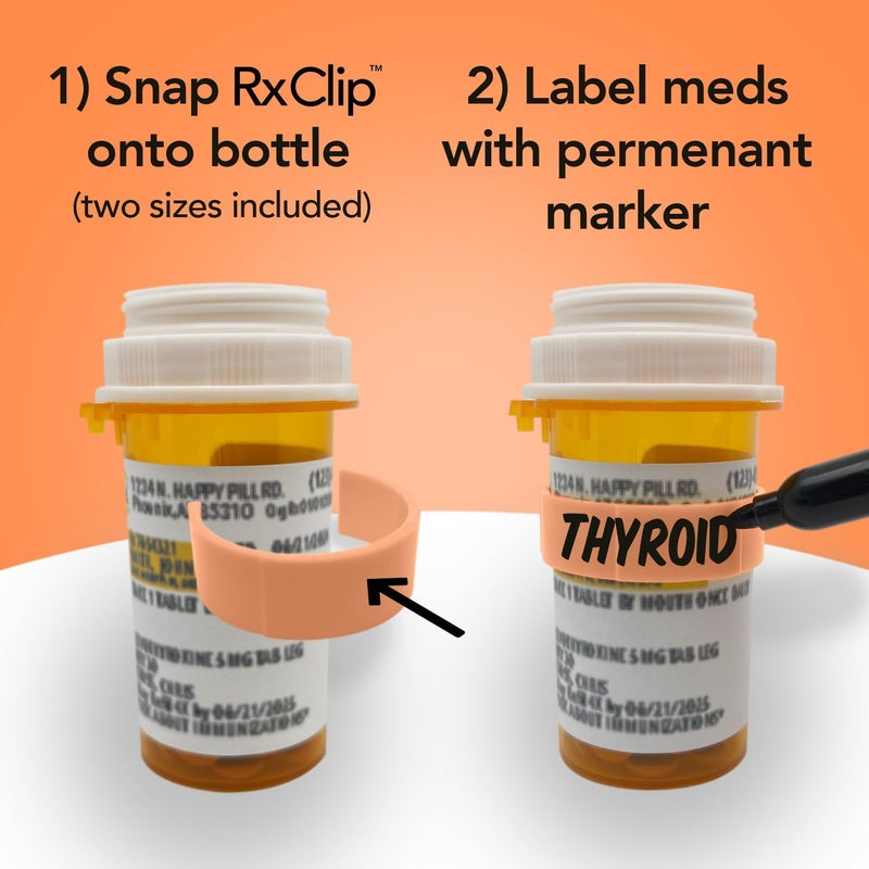 RxClip 20 Pack Medicine Bottle Label Clips for Easy Medication Identification - 20ct Multipack with Marker (Peach) - Image 3